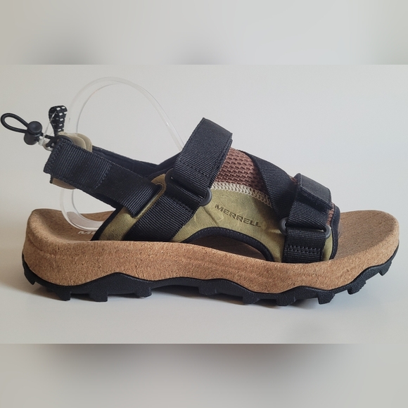 NWOB Merrell Brown/Olive/ Cork Sandal Men's 9/ Women's 10.5 - Picture 1 of 11
